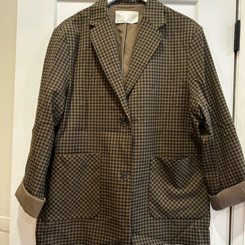Oak & Fort - Olive and Brown Plaid Women's Blazer
